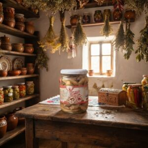 Ciuperci murate cu ardei copți și usturoi 320G